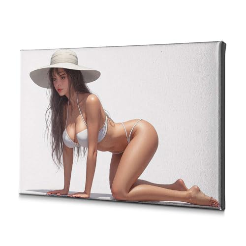 Toile decorative femme au bikini blanc au rendu artistique haut de gamme