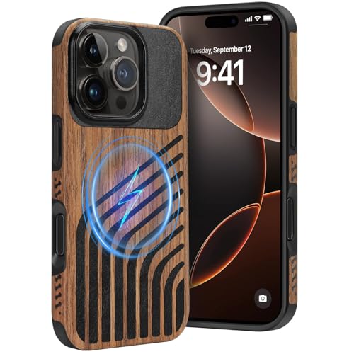 Dolstrap Magnetisch Handyhülle Kompatibel mit iPhone 16 Pro Hülle (Kompatibel mit Magsafe), (Naturholz & Leder & Kohlefa...