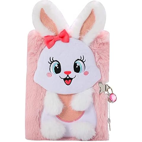 PinkSheep Rabbit Diary for Girls with Lock and Keys, Cute Bunny Journal Notebook for Kids, Plush Lock Diary with 160 Lined Pages for Writing Drawing, Back to School Supplies Birthday Gifts for Girls Cover