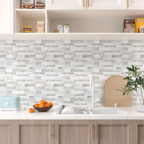 CHIHUT 12''x12'' Beige White Marble Look Peel and Stick Backsplash Tiles 16 Sheets Self Adhesive Renter Friendly Backsplash for Kitchen Bathroom Shower Walls Waterproof Decorative Stick on Wall Tiles by CHIHUT - Image 3
