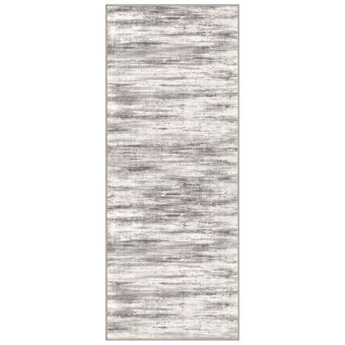 KOZYFLY Modern Abstract Washable Rug Runner 2x5 Hallway Rug Runner Non-Slip Soft Kitchen Runner Rugs, Grey/Light Beige/Brown Striped Carpet for Entryway Bathroom by KOZYFLY - Image 8