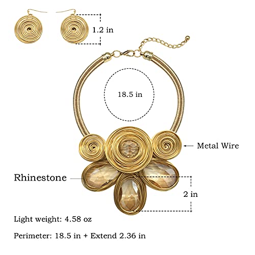 Chunky African Statement Necklace For Women Tribal Fashion Costume Jewelry Earring Sets Unique Colorful Big Rhinestone Crystal Pendent Collar Choker Bib Handmade2