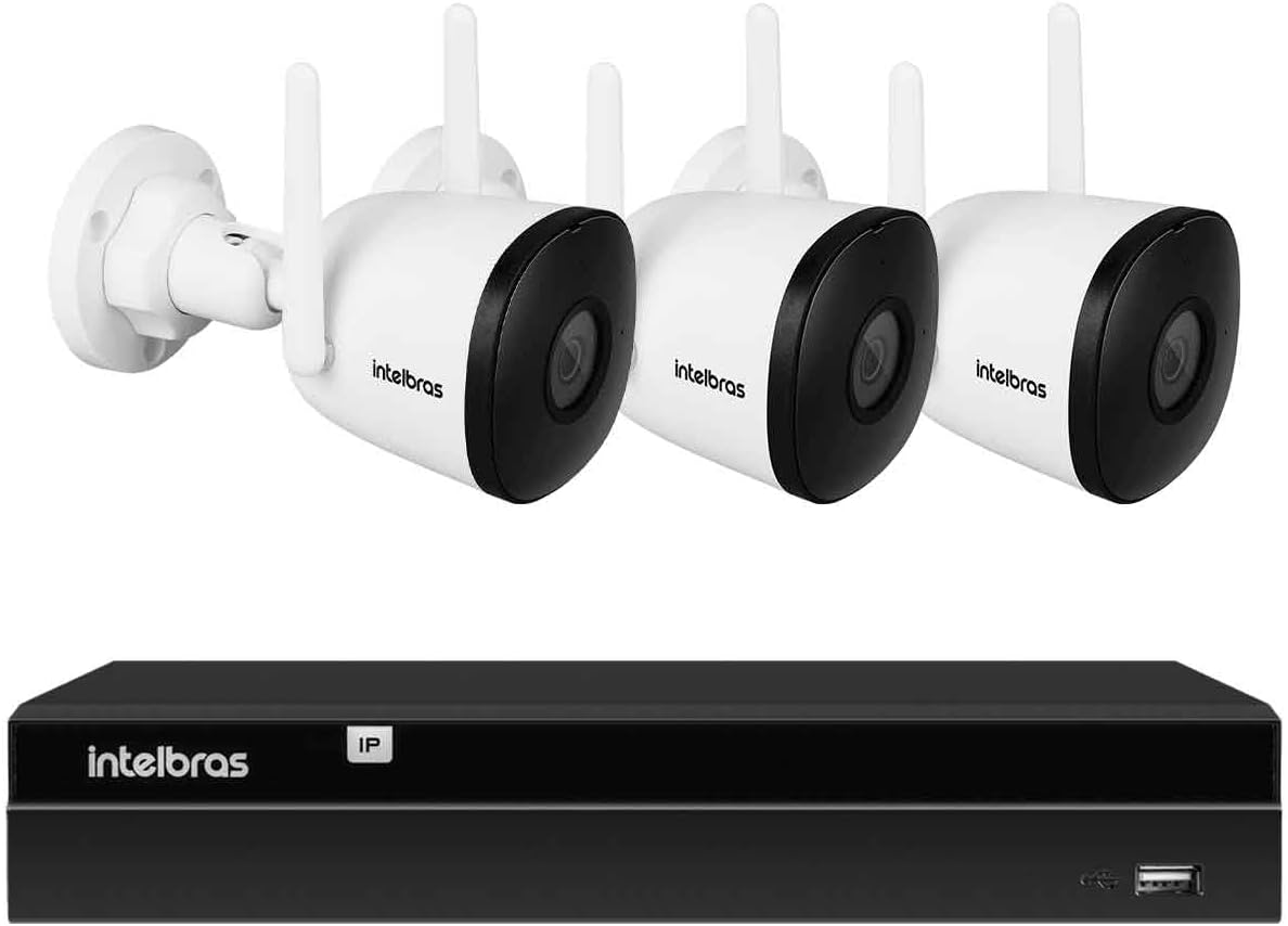 Kit 3 Câmeras WiFi Sem Fio Visão Noturna 30m Intelbras iM5 SC Full HD 1080p Com Microfone + NVR Gravador 1404 4 Canais