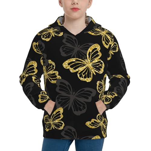 Golden Glitter Butterflies Kid Hoodies Boys Sweatshirts Girls Pullover with Pocket