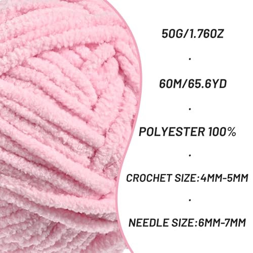 Image of 2 Packs Plush Chenille Chunky Crochet Yarn - Baby Yarn for Crocheting Soft - Velvet Yarns Knitting for Blankets Crafts - Fluffy Amigurumi Yarns 100g /131yds (2 Pink)