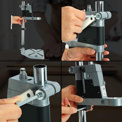 Suporte para Furadeira com Morsa, ideal para trabalhos de perfuração com ajuste de altura e ângulo.