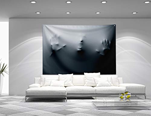 Halloween Decor Tapestry, Halloween Zombie Tapestry Wall Hanging, Shouting Person Ghost Man Screaming Human Face With Hands Pressing Through Fabric Horror Background Tapestry For Halloween Decoration #TOP2