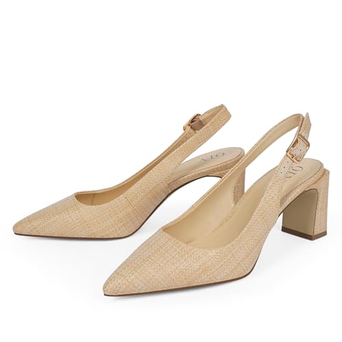 Image of QIY Womens Pumps Chunky Heel Pointed Toe Slingback Heels for Women