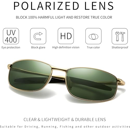 Image of SUNGAIT Mens Narrow Polarized Sunglasses Metal Frame Small Rectangle Retro Durable UV400 Protection