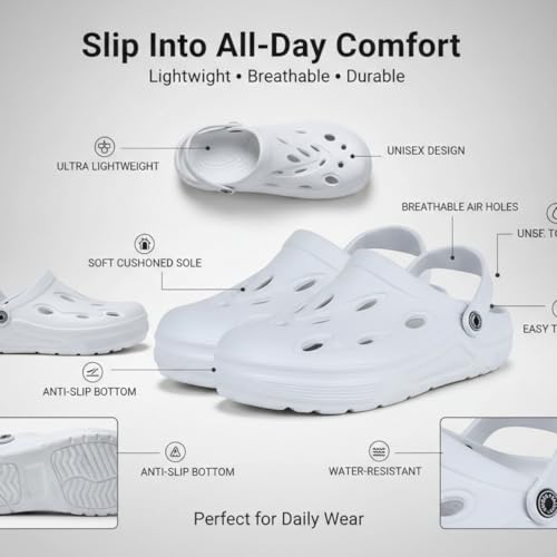 Image of Men's Lightweight EVA Clogs | Breathable Slip-on Garden Shoes with Adjustable Strap | Anti-Slip Comfort Sandals for Indoor & Outdoor Use