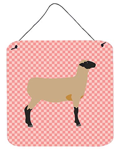Caroline's Treasures BB7976DS66 Hampshire Down Sheep Pink Check Wall or Door Hanging Prints Aluminum Metal Sign Kitchen Wall Bar Bathroom Plaque Home Decor, 6x6, Multicolor
