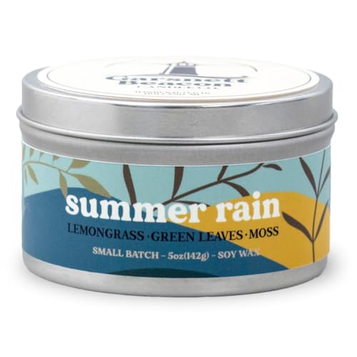 Summer Rain Soy Candle | Fresh Cut Grass, Rain Water Scented Candle | Great for Home, Office | 100% Natural Soy Wax - 30+ Hour Burn Time | Handcrafted by Garsnett Beacon Candle Co. in The USA