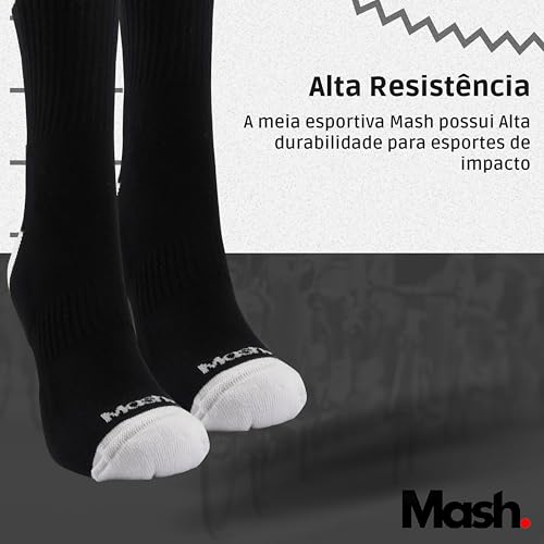 Mash Kit 5 Pares de Meia Esportiva Cano Alto Atoalhada em Algodão Masculina Punho Canelado Faixa Ten