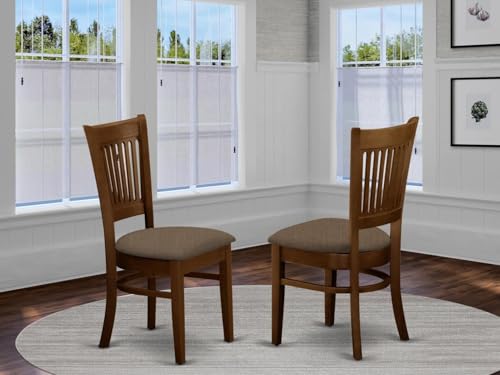 Image of East West Furniture VAC-ESP-C Vancouver Kitchen Dining Chairs - Linen Fabric Upholstered Wooden Chairs, Set of 2, Espresso