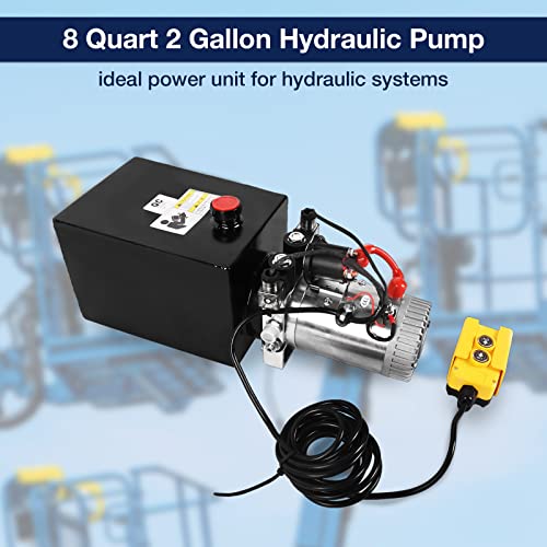 Image of Hydraulic Pump 8 Quart 2 Gallon Hydraulic Power Unit Double Acting Metal Reservoir Dump Trailer Pump 12V DC Hydraulic Power Pump for Dump Trailer Car Lifting Forklifts Lifting Platforms