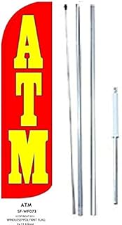 ATM King Sized Single Flag | 11.5ft x 3 ft Advertising ATM Flag Sign | Weatherproof Polyester Flag for ATM Business | Outdoor Advertising Flag for Business With Complete Hybrid Pole Set