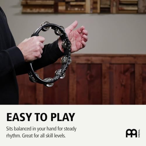 Meinl Hand Tambourine TMT1BK, Steel Jingles | Tamburin mit 2 Reihen Jingles, mit gepolstertem Griff, ABS Kunststoff und Stahl