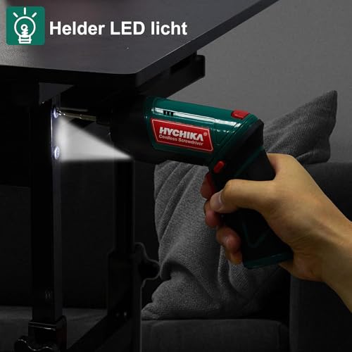 Image of Cordless Screwdriver 6 N.m, HYCHIKA 3.6V 2.0Ah Rechargeable Electric Power Screwdriver Gun, Adjustable 2 Position Handles, Front LED, DC Charging, 20pcs Accessories