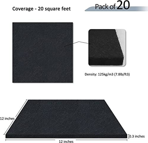 Troystudio Acoustic Panels - 12 X 12 X 0.3 Inches Pack Of 20 Sound Absorbing Panels, Wall And Ceiling Decorative Sound Panels, Acoustical Treatment Felt Tiles For Home, Recording Studio (Black) #TOP1