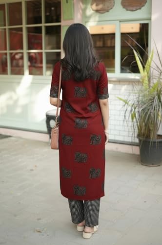 Image of ANNI Designer Women's Rayon Viscose Printed Kurta Pant Set | Collar Neck Straight Ethnic Suit for Casual, Daily, and Office Wear