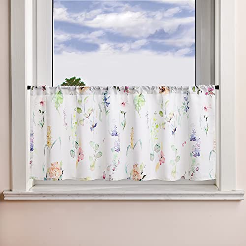 Heichkell Bedruckte Scheibengardine Blumenmuster Küchenvorhang Landhausstil Dekorative Bistrogardinen für Wohnzimmer Stangendurchzug Bunt BreitexHöhe 90x45 cm Cover