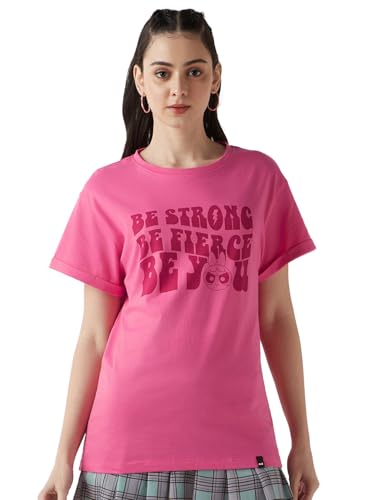 Image of Bewakoof Women's Graphic Printed 100% Cotton T-Shirt - Boyfriend Fit, Round Neck, Half Sleeve