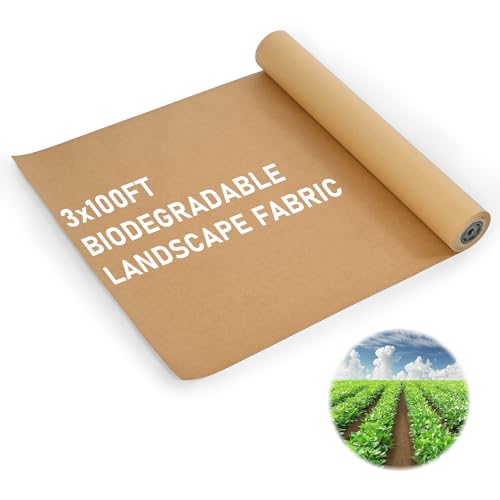 bimiti Biologisch abbaubares Papier, Unkrautbarriere, Landschaftsgewebe, 9,5 x 30 m, Garten-Kraftpapier, Unkrautbekämpfung, Kartonrolle für Gartenarbeit, Nachtritt, Unkrautbekämpfung für Rasen