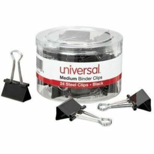 Universal - UNV11124 11124 Medium Binder Clips, 5/8-Inch Capacity, 1 1/4-Inch Wide, Black, 24/Pack