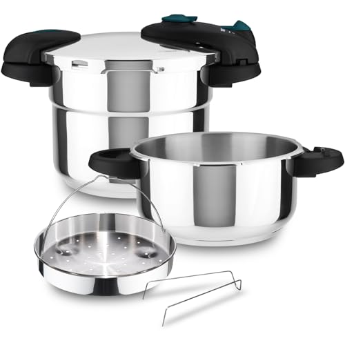 Fagor Future - Olla a Presión 4+6L + Cestillo Perforado, Acero Inoxidable 18/10, Cocción Rápida y Eficiente, Apto Para Inducción, Cocina al Vapor