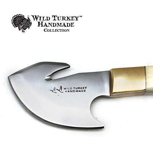 Wild Turkey Handmade Collection Full Tang Fixed Blade Gut Hook Skinner Knife W/Leather Sheath. (Bone1) #TOP2