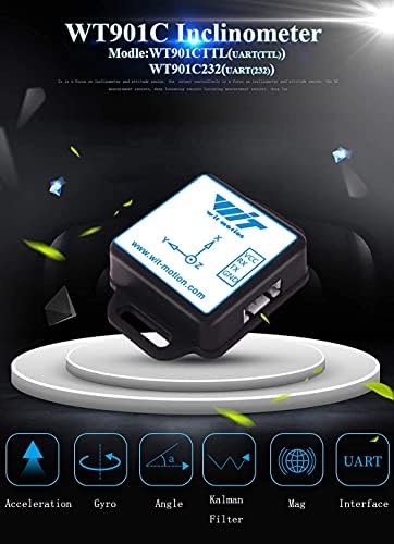WT901C-232 9-Axis Vibration InclinometerHigh-Stability Acceleration+Gyro+Angle (XY 0.05° Accuracy)+Digital Compass, Triaxial MPU9250 Gyroscope SensorKalman Filteringfor Arduino, Raspberry Pi