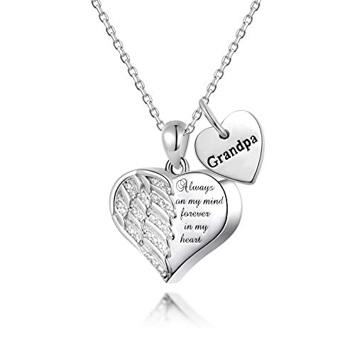 FREECO Cremation Jewelry for Ashes 925 Sterling Silver Angel Wings Heart Urn Necklace for Ashes with CZ Keepsake Memorial Gifts for Women (Grandpa)