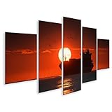 Tela di alta qualità su tela premium. Motivo: nave portacontainer al tramonto – Murale per atmosfera marittima