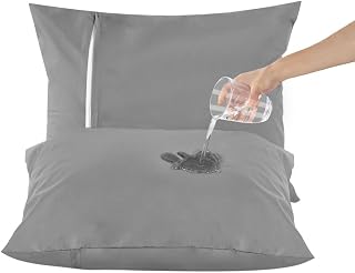 DUJUIKE wasserdichte Kissenbezüge mit Reißverschluss, 2er-Pack, wasserdichte Kissenbezüge, superweich, atmungsaktiv, geräuschlos (Grau, 80 x 80 cm - 2er Set)
