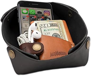 Alta Andina Leather Travel Valet Tray | Vegetable Tanned Leather Catchall | Collapsable, Unfolds Flat | Nightstand & Dresser Organizer for Women & Men (Black – Noche)