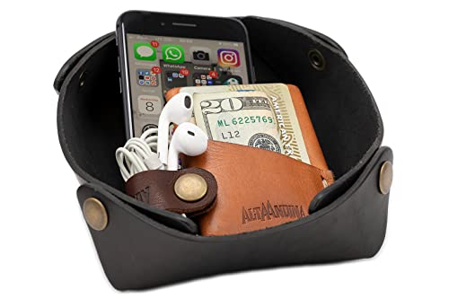 Alta Andina Leather Travel Valet Tray | Vegetable Tanned Leather Catchall | Collapsable, Unfolds Flat | Nightstand & Dresser Organizer For Women & Men (Black – Noche) #TOP4