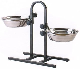 Adjustable U-Style Raised Double Wrought Iron Stainless Steel Dog Pet Diner Food Bowls