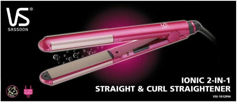Vidal Sassoon VSI1012PIH 2-in-1 Straight & Curl Hair Straightener with Ionic 2-in-1 branding