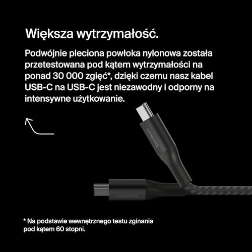 Belkin BoostCharge Kabel zasilania USB-C-USB-C, szybkie ładowanie Power Delivery 240 W, certyfikat USB-IF, zgodny z urządzeniami MacBook Pro, iPhone 15, Chromebook, Galaxy, iPad i innymi, 1 m, czarny