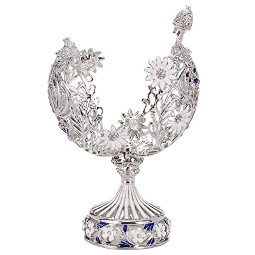 Fabergé-Stil geschnitzt Ei mit Blumen & Schmetterling 16,5 cm silber Farbe