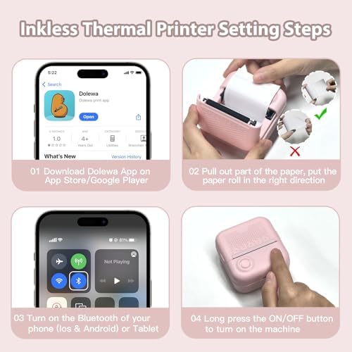 스티커 프린터 프린트 포드, 7롤 열전사 인쇄지가 있는 리틀 프린터, DIY 공예, 저널, 공부, 작업, 호환 휴대폰 및 태블릿용 잉크 없는 스티커 메이커 블루투스 (핑크) — 사진 5