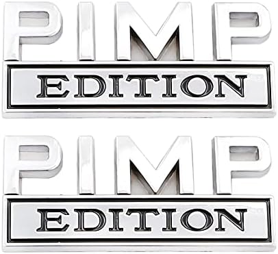 CARRUN 2 Pcs Pimp Edition Emblem Car Side Rear Front Hood Trunk Door Bumper Metal Badge 3D Decal Sticker Fit for F150 F250 F350 Silverdo 1500 2500 Sierra GMC Chevy Truck SUV (Silver Black) (CR-PE2)