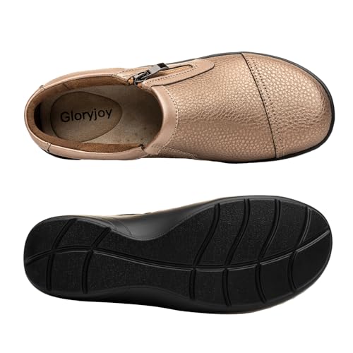 Gloryjoy Women's Comfortable & Lightweight Leather Loafers Cute Slip On Dress Shoes for Women Business Casual Office Work Shoes Everyday Walking Flats, Gold, 7 M US by Gloryjoy - Used condition - Image 9
