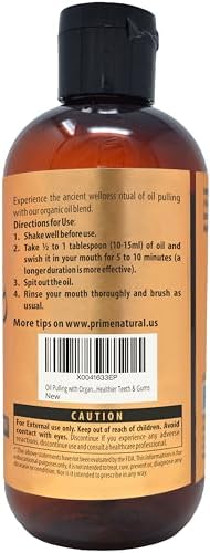 PRIME NATURAL Oil Pulling with Organic Coconut & Organic Cinnamon Bark Oil 8oz - Natural Oral Care & Teeth Whitening - Alcohol Free Mouthwash Freshens Breath, Healthier Teeth & Gums Detail