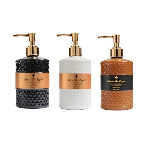Savon De Royal Luxury Pack of 3 Liquid Hand Soap, Jasmine/Musk Vanilla/Vanilla Orange Bathroom Soap Hand Wash Refillable Bottle Gift 50.7 Fl Oz by Savon De Royal - Used condition - US$34.48