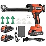 Cordless Electric Caulking Gun,10Pcs Caulking Finisher Kit, 1300LB Thrust, 6-Speed, 2 * 2000mAh, Anti-Drip Auto-Retract, LED Light, Caulk Gun for RV Sealing, DIY & Professional Use