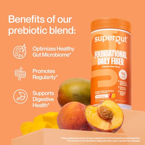 Supergut Foundational Daily Fiber Powder, Sugar Free & Vegan Prebiotic Fiber Blend for Gut Health & Digestive Support, Supplement for Men & Women with Solnul & Sunfiber, Peach Mango, 18 Servings - Thumbnail 6
