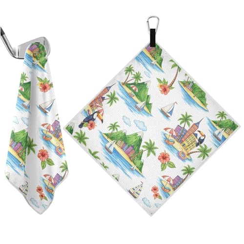 J JOYSAY Tropical Sea Bird Golf Towel 17.7"x17.7" 2-Pack