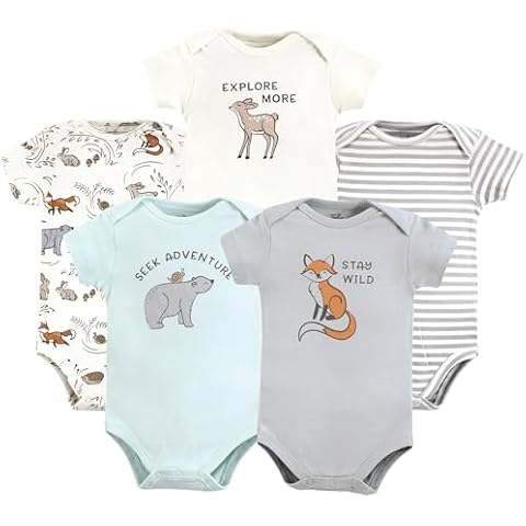 Touched by Nature Unisex Baby Organic Cotton Bodysuits, Dreamy Woodland, 0-3 Months Cover