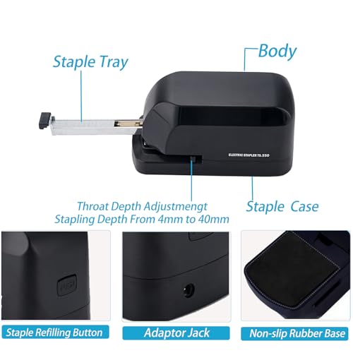 Heavy Duty Electric Stapler Value Pack, 45 Sheet Capacity, Includes 1500 Staples & Staple Remover, No-Jam, Faster Stapling, Automatic Stapler Desktop,AC Adapter Powered (Black) by LKTOBS - Image 5